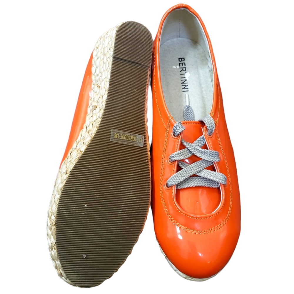 Bertinni Patent Leather Lace-Up Platform Raffia Espadrilles Orange 8 - Picture 6 of 8